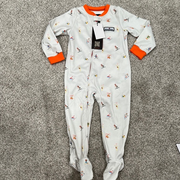 Gray and Orange Footed One Piece with Playful Patterns